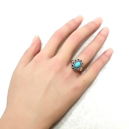 925 Sterling Silver Blue Oval-shaped Turquoise Ring Size- Adjustable 7 To 8