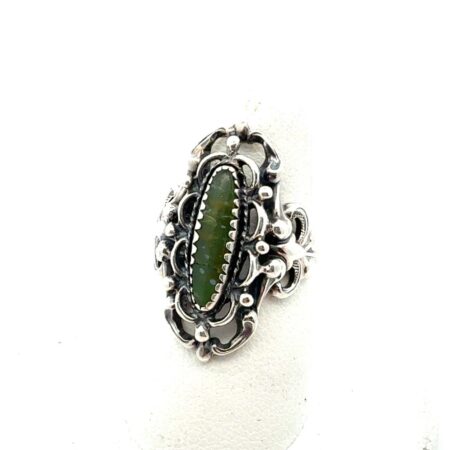 Vintage Native American 925 Sterling Silver Green Turquoise Ring Size-6, 5.2g