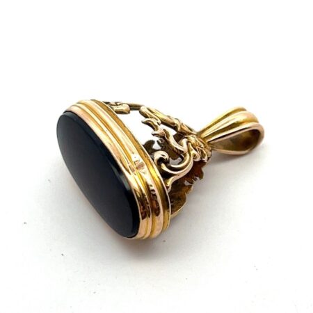 Antique Victorian 10k Yellow Gold Oval Cabochon Dark Carnelian Pendant Watch Fob
