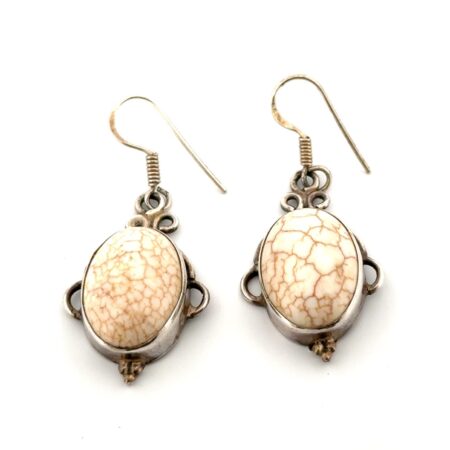 Southwestern 925 Sterling Silver Oval Howlite Dangle Earrings 8.6g