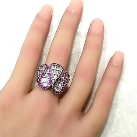 Sterling Silver And Pink Sapphires With CZ's Channel Set Ring 10.3 Grams Size-7