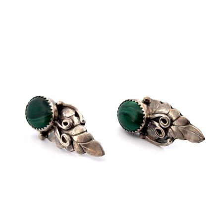 Shube Manuf. 925 Sterling Silver Green Malachite Earrings 8.6g