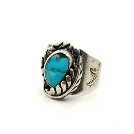 .925 Sterling Silver Navajo Turquoise Ring Signed JRW S-11.5, 11.1g