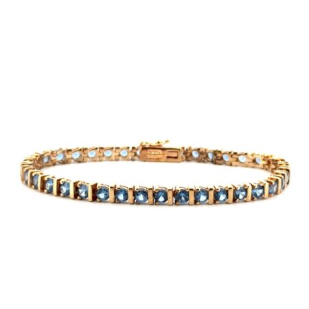 7.75” Gold Vermeil 925 Sterling Silver Blue Topaz Tennis Bracelet 18.8g