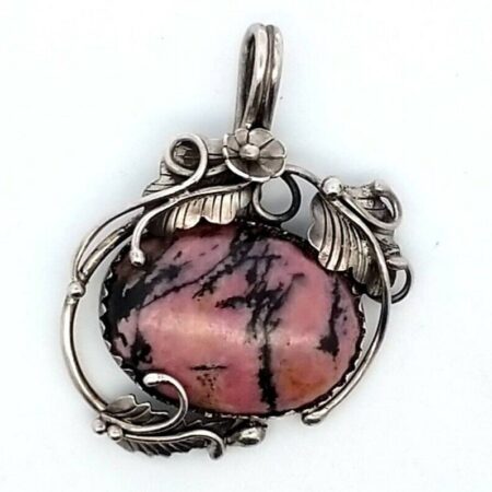 925 Sterling Silver Pink Black Rhodonite Pendant 18.4 Grams