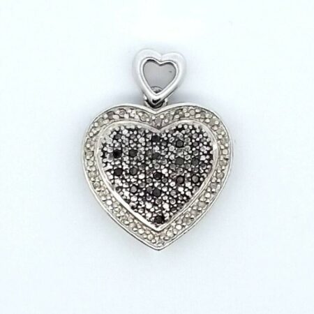 925 Sterling Silver White And Black Diamond Heart Pendant 4.5 Grams