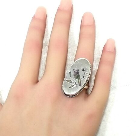 Taxco Mexican Sterling Silver 925 Abalone Inlay Ring 7.2 Grams Size-7.5