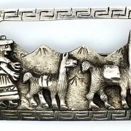 Vintage Alpaca Llama Peru Scenery Brooch/Pin Marked 900 Silver 28.5 Grams
