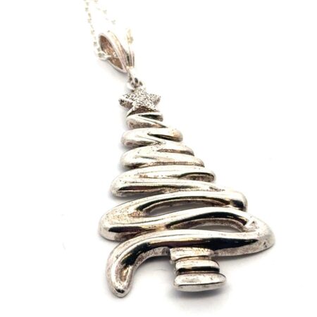 16” 925 Sterling Silver Modernist Christmas Tree Necklace, 16.4g