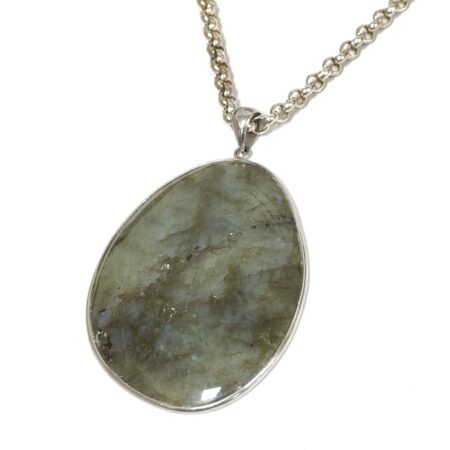 Large Moss Agate Pendant on 24” x 5mm .999 Fine Silver Rolo Chain Necklace 78.2g