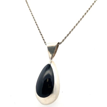 20” Mexico 925 Sterling Silver Teardrop Onyx Pendant Rope Chain Necklace 20.0g