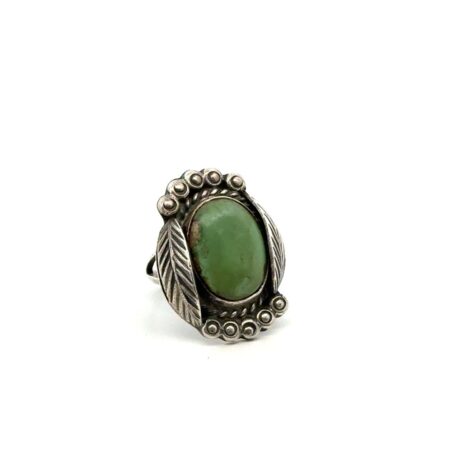 Vintage Southwestern 925 Sterling Silver Green Turquoise Leaf Ring Size 5.5 7.6g