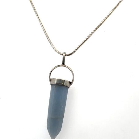 20” Blue Quartz Crystal Pendant on 925 Sterling Silver Snake Chain Necklace 9.7g