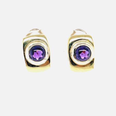 CRISO 18K Yellow Gold Amethyst Cabochon Huggie Earrings