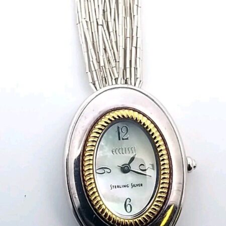 ECCLISSI Sterling Mother of Pearl Face Oval Case Liquid Silver 7.5" Band Watch