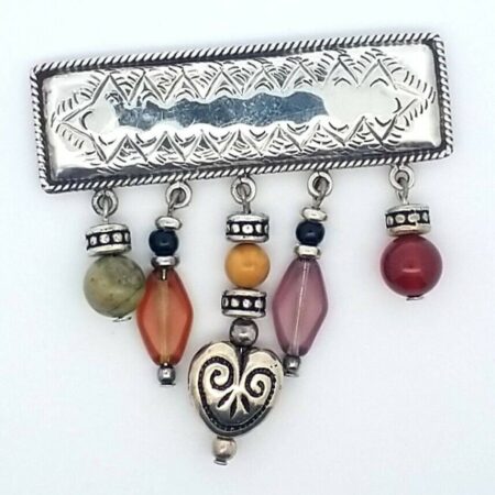 925 Sterling Silver Bar Brooch/Pin with Assorted Hanging Beads 11.0 Grams