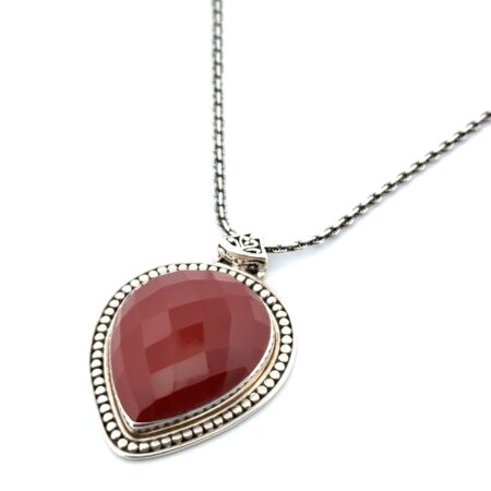 18” x 2mm Faceted Carnelian Pendant 925 Sterling Silver Cable Chain Necklace 19g