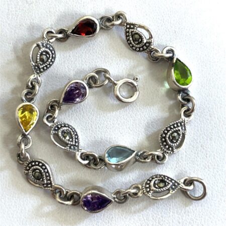 925 Sterling Silver Multicolor Crystal 7” Bracelet - 7.7 Grams