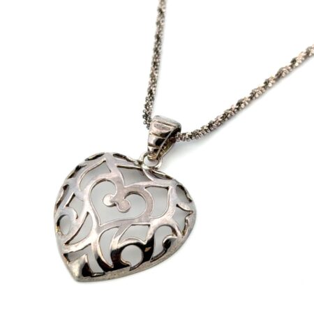 19” x 2mm Open Filigree Heart Pendant 925 Sterling Silver Margarita Chain 10.5g