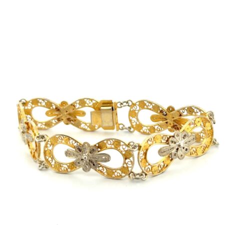 6.5” x 14mm 830 Silver Floral Open Work Filigree Bracelet 12g
