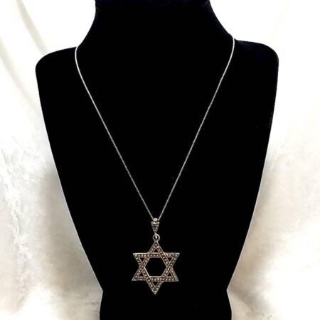 .925 Sterling, Marcasite Jewish Star Pendant On Sterling 18" Box Chain 7.9g