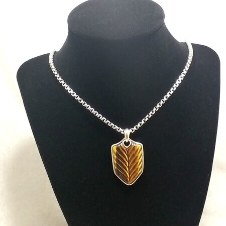 22" David Yurman 925 Silver Neckace with Carved Tigers Eye Chevron Pendant