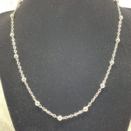 Sterling Silver Chain and Bead Necklace - 18 Inch, Marked JCM