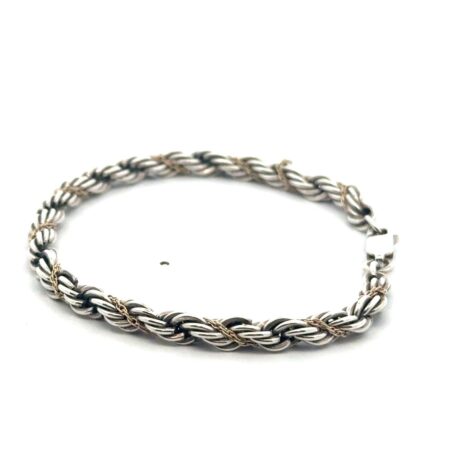 7.5” x 5mm 925 Sterling Silver & 14k Gold Twisted Chain Rope Bracelet, 13.3g