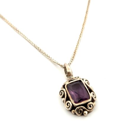 18” STS 925 Sterling Silver Amethyst Scrollwork Pendant Necklace 13.6g