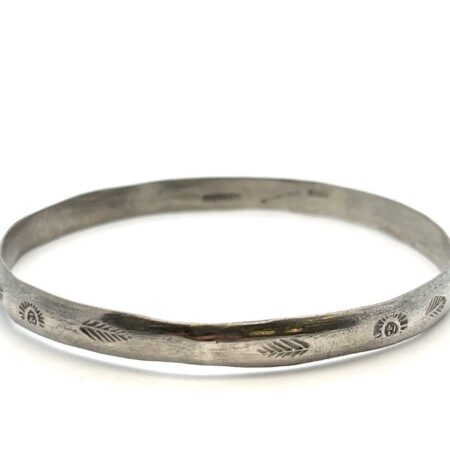 Vintage Mexico 925 Sterling Silver Simple Leaf Design Bangle Bracelet 13.8g