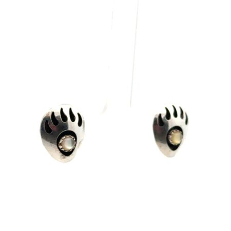 .925 Sterling Silver Bear Paw & Moonstone Earrings, 2.0g