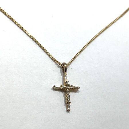 925 Sterling Silver Gold Tone Round and Baguette CZ Stones on 16” Box Chain