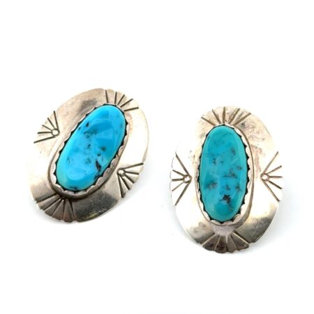 A.H. Signed 925 Sterling Silver Oval Turquoise Earrings 9.2g