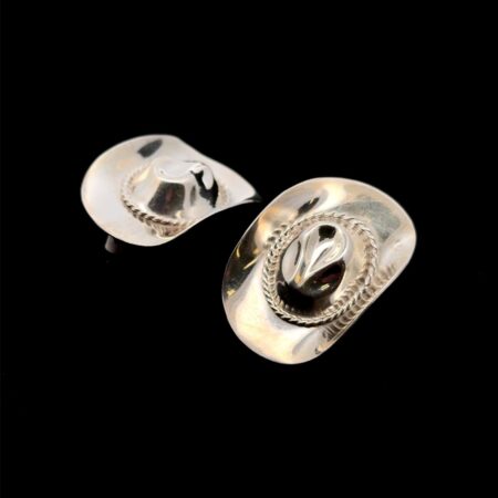 Taxco .925 Sterling Silver Western Style Cowboy Hat Stud Earrings, 12.1g