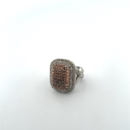.925 Sterling Silver Statement Ring Cluster, Champagne And White Diamond S/ 4.5