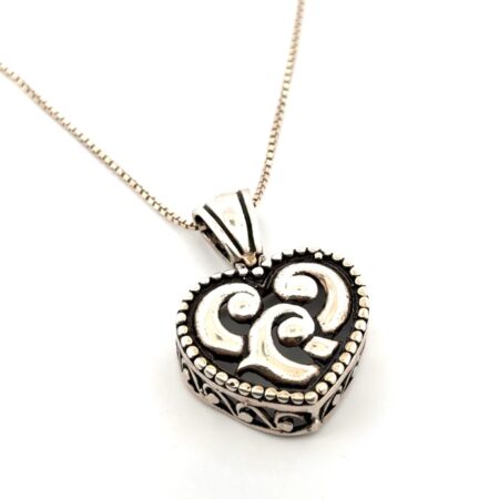 24” - 925 Sterling Silver Open Work Heart Pendant Box Chain Necklace 12.6g