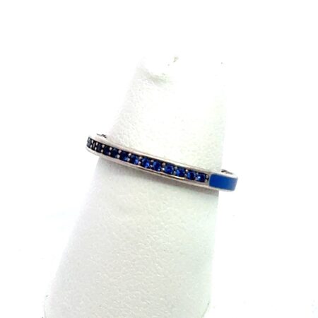 Radiant Hearts Pandora 925 Sterling Blue Crystal & Enamel Ring, S-5.25, 1.8g