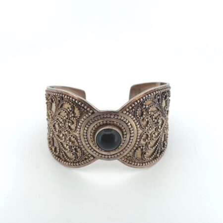 Sterling Sliver Onyx Cabochon Bangle Style Cuff Bracelet