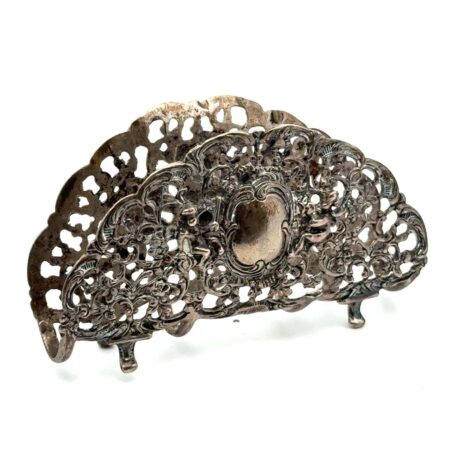 Vintage .835 Silver Repousse Cherubs Floral Napkin Letter Holder, 42.2g