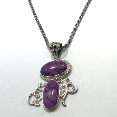 925 Sterling Silver Charoite Pendant on 27.5” 925 Sterling Silver Chain 36.2g