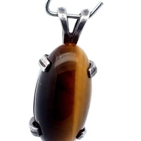 925 Sterling Silver Vintage Real Oval Shaped Tiger Eye Gemstone Pendant