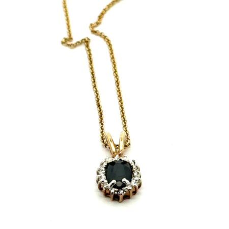 18” .925 Sterling Silver Gold Vermeil, Oval Sapphire Prong Set Necklace, 2.7g