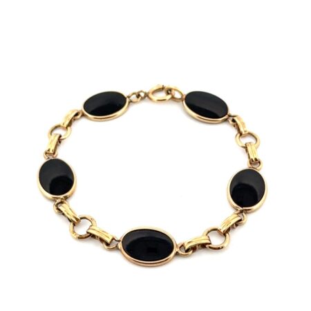 7” Vintage VanDell 1/20th 12k Gold Filled Onyx Link Bracelet 7.8g