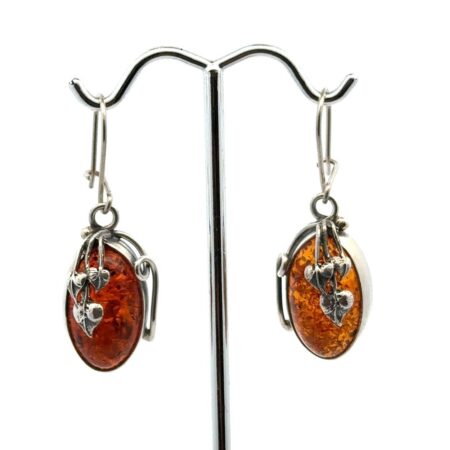Oval .925 Sterling Silver Cognac Amber Dangle Earrings 9.2g
