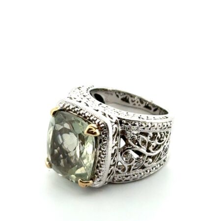 Size: 6 Thailand 925 Sterling Silver Green Faceted Presiolite Filigree Ring