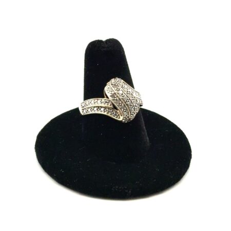 .925 Sterling Silver Diamond Bypass Ring, Size - 7, 3.3g
