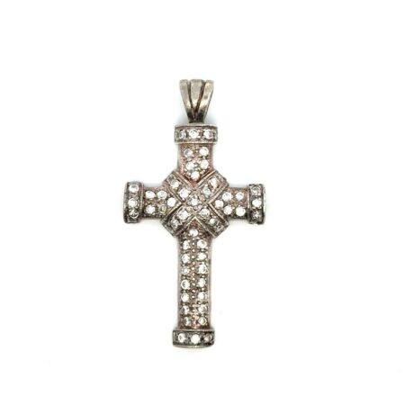 .925 Sterling Silver, CZ Cross Pendant, 2”, 8.6g