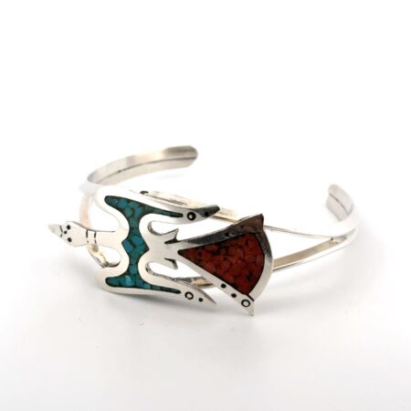 6.5” Navajo 925 Sterling Silver Turquoise & Coral Peyote Bird Cuff Bracelet 22g