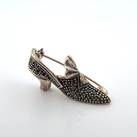 Vintage FAS 925 Sterling Silver Marcasite Shoe Pin/Brooch 8.1g
