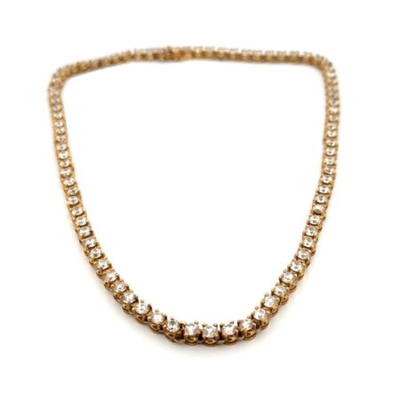 17” Gold Vermeil 925 Sterling Silver Cubic Zirconia Tennis Necklace 37g